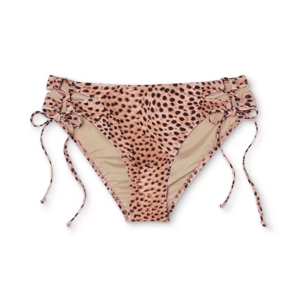 Shade & Shore Women's S (4-6) Lace-Up Cheeky Animal Print Bikini Bottom